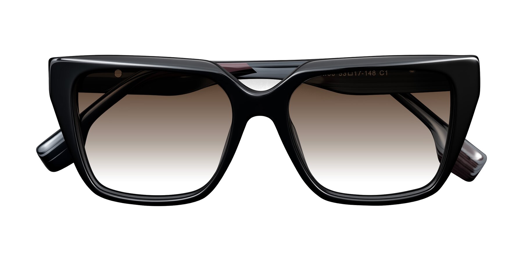 Folded Front of Gwee in Black/Gray Striped with Brown Gradient Lenses