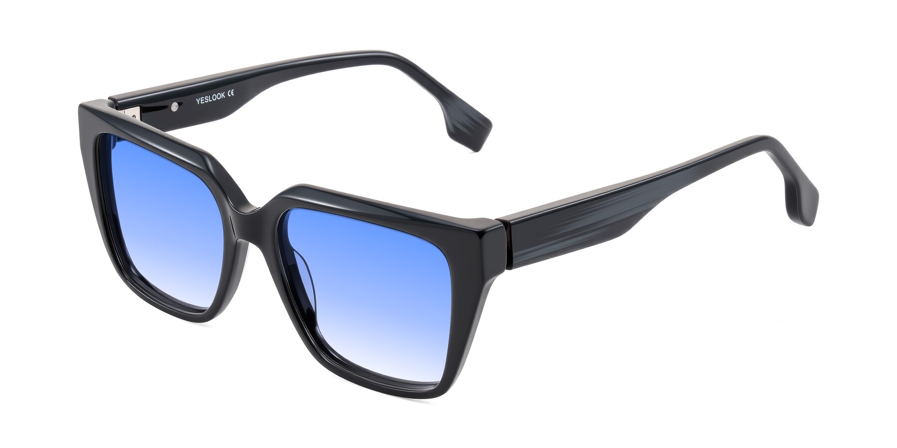 Angle of Gwee in Black/Gray Striped with Blue Gradient Lenses