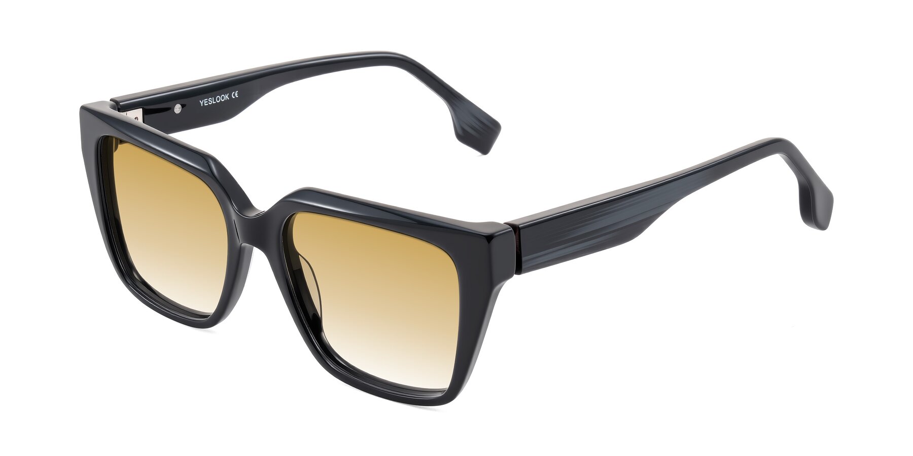 Angle of Gwee in Black/Gray Striped with Champagne Gradient Lenses