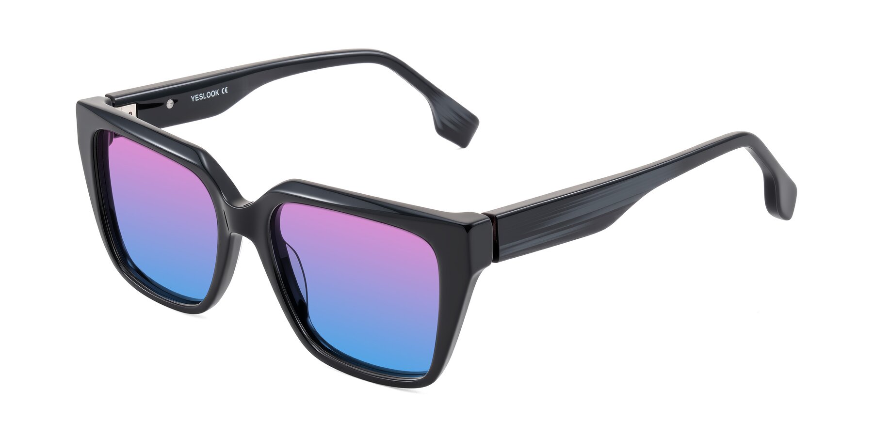 Angle of Gwee in Black/Gray Striped with Pink / Blue Gradient Lenses