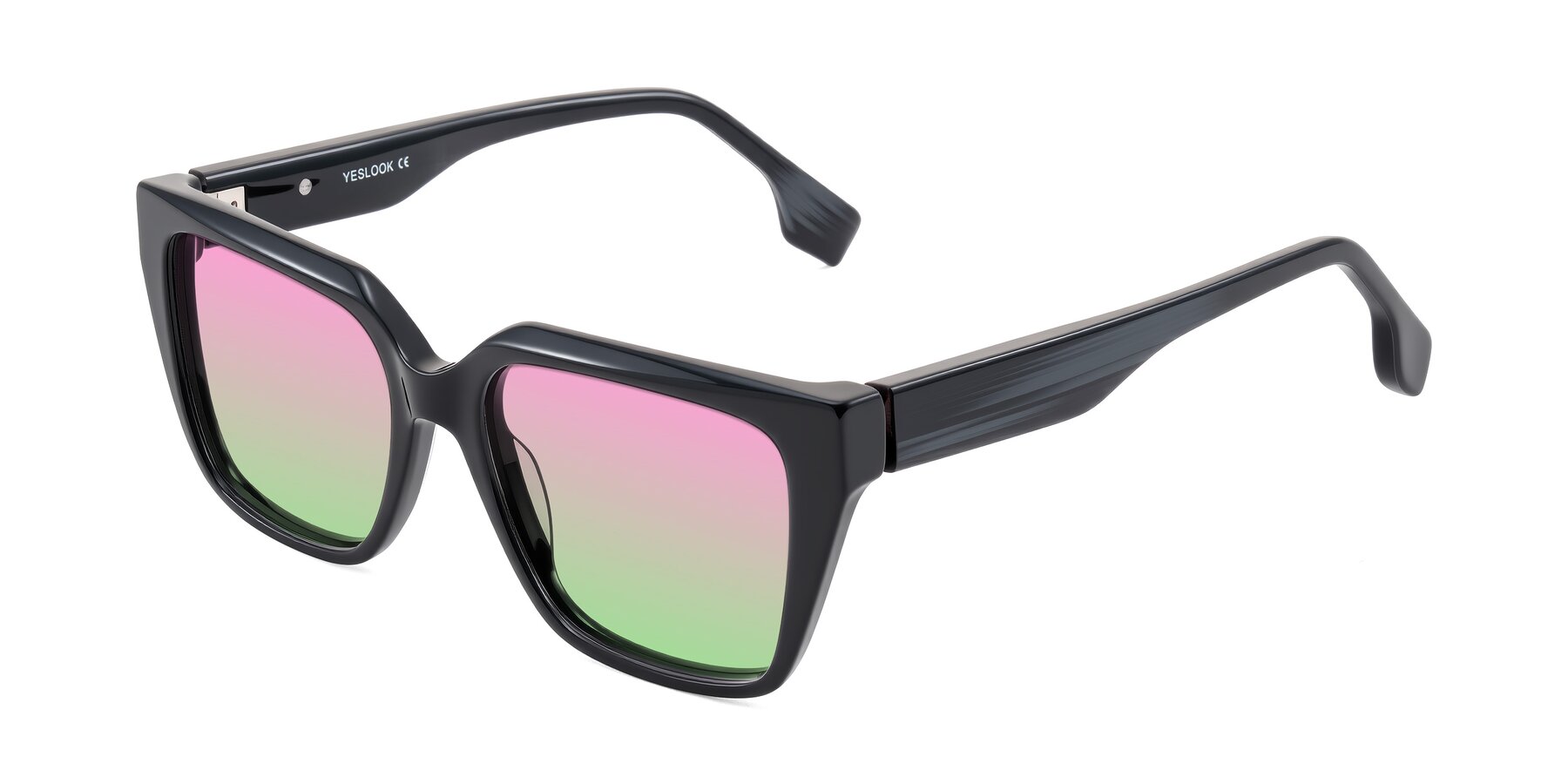 Angle of Gwee in Black/Gray Striped with Pink / Green Gradient Lenses