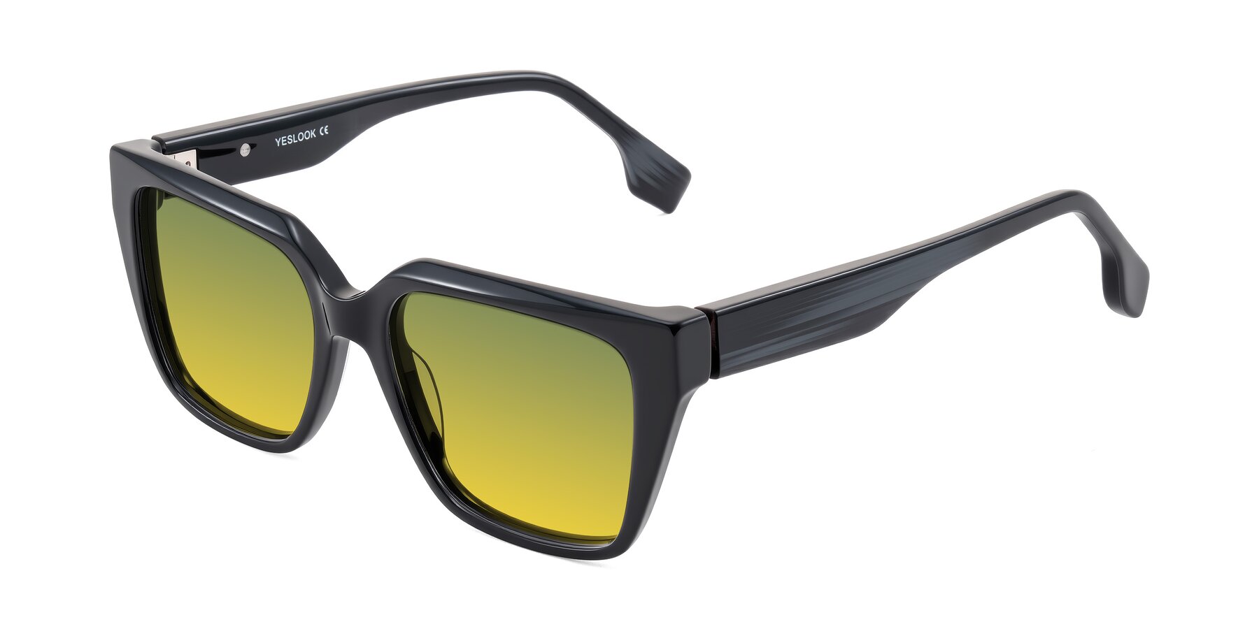 Angle of Gwee in Black/Gray Striped with Green / Yellow Gradient Lenses