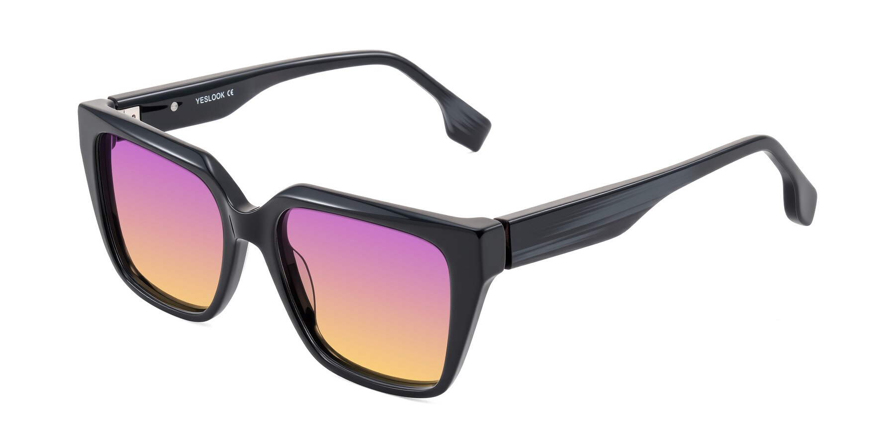 Angle of Gwee in Black/Gray Striped with Purple / Yellow Gradient Lenses