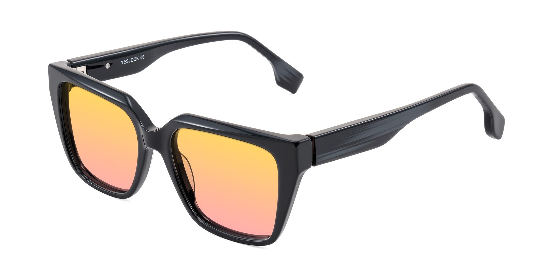 Angle of Gwee in Black/Gray Striped with Yellow / Pink Gradient Lenses