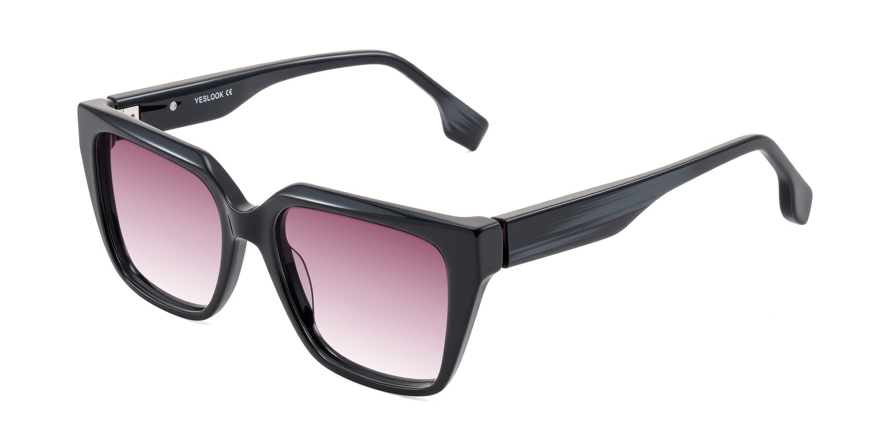 Angle of Gwee in Black/Gray Striped with Wine Gradient Lenses
