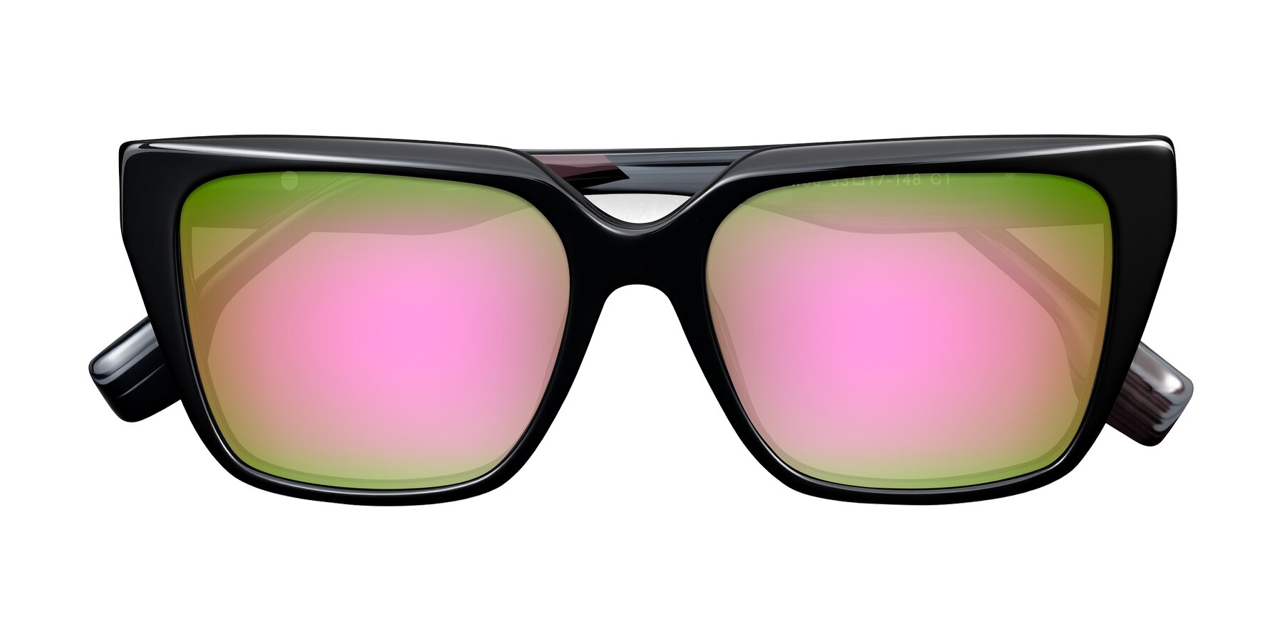 Folded Front of Gwee in Black/Gray Striped with Pink Mirrored Lenses