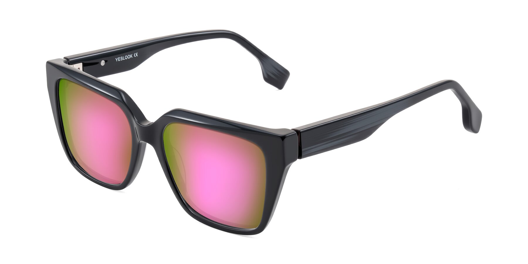 Angle of Gwee in Black/Gray Striped with Pink Mirrored Lenses
