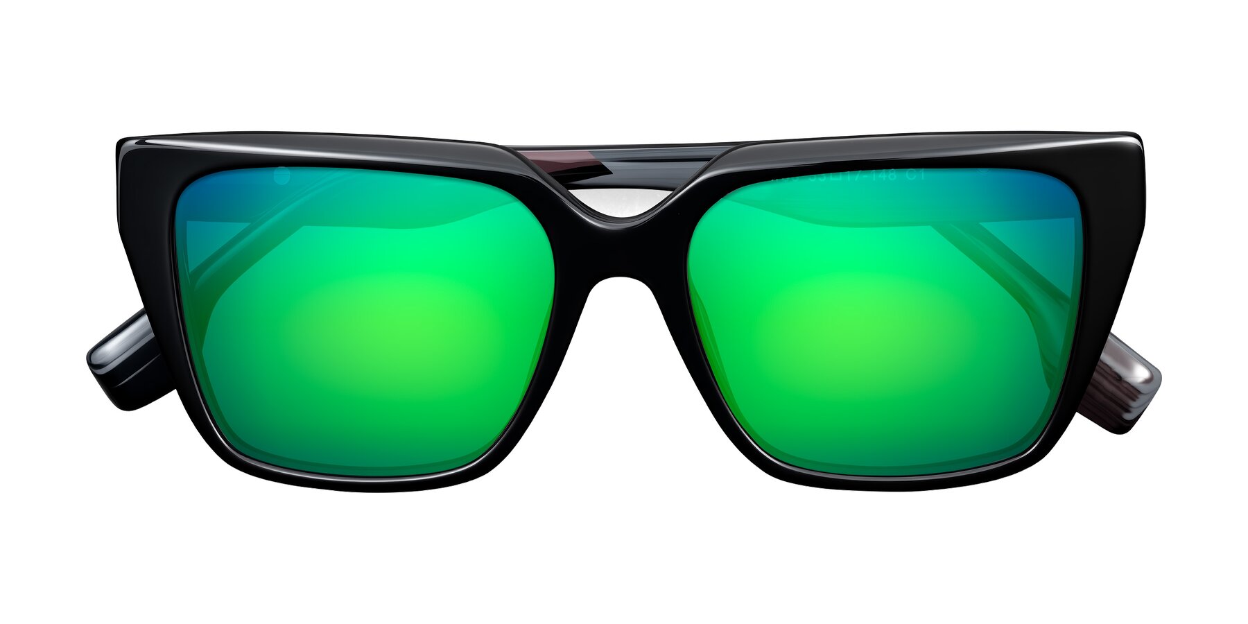 Folded Front of Gwee in Black/Gray Striped with Green Mirrored Lenses