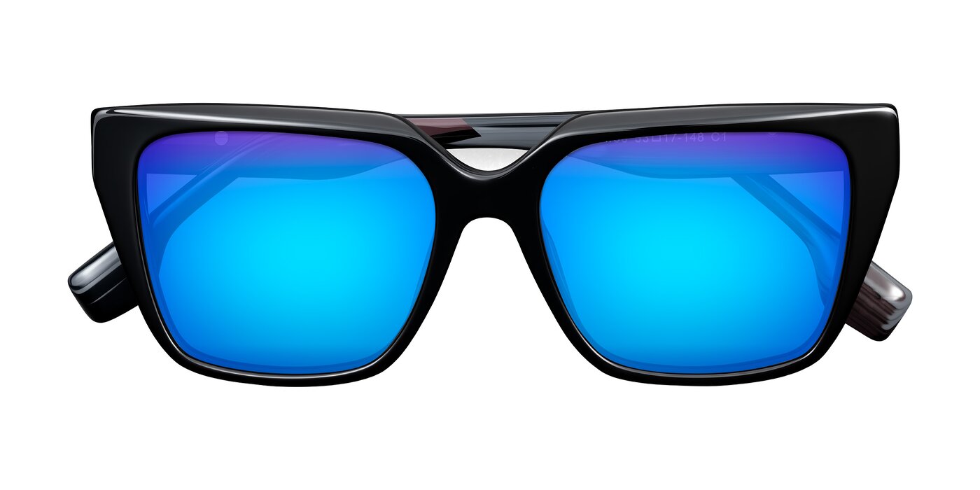 Gwee - Black/Gray Striped Flash Mirrored Sunglasses