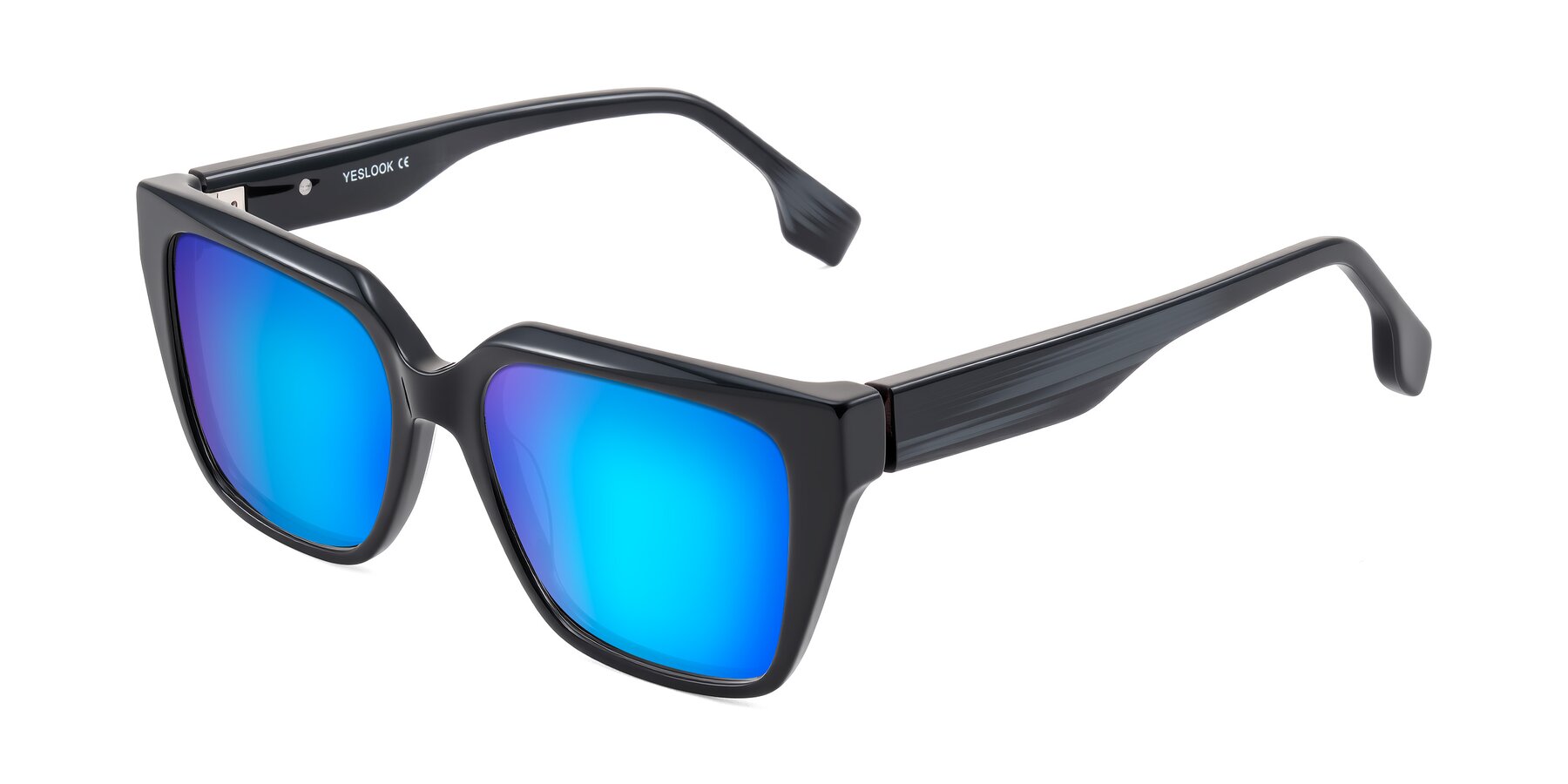 Angle of Gwee in Black/Gray Striped with Blue Mirrored Lenses