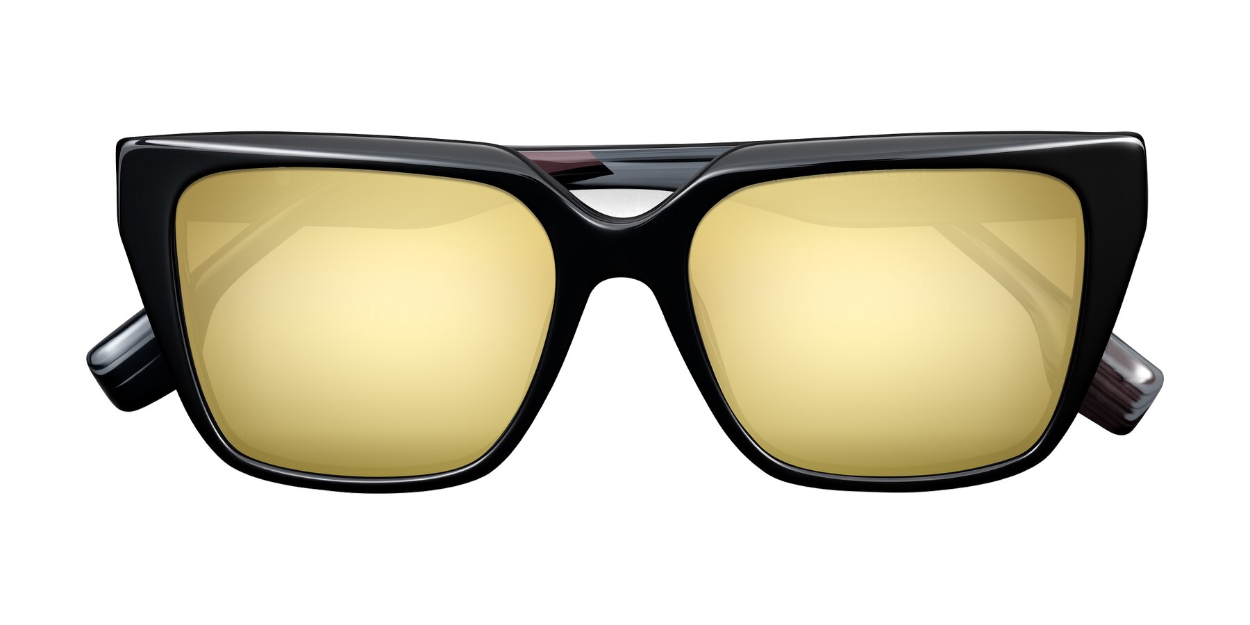 Folded Front of Gwee in Black/Gray Striped with Gold Mirrored Lenses