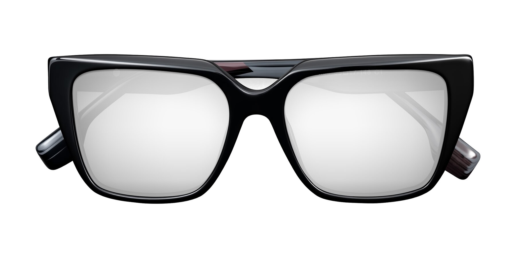 Folded Front of Gwee in Black/Gray Striped with Silver Mirrored Lenses