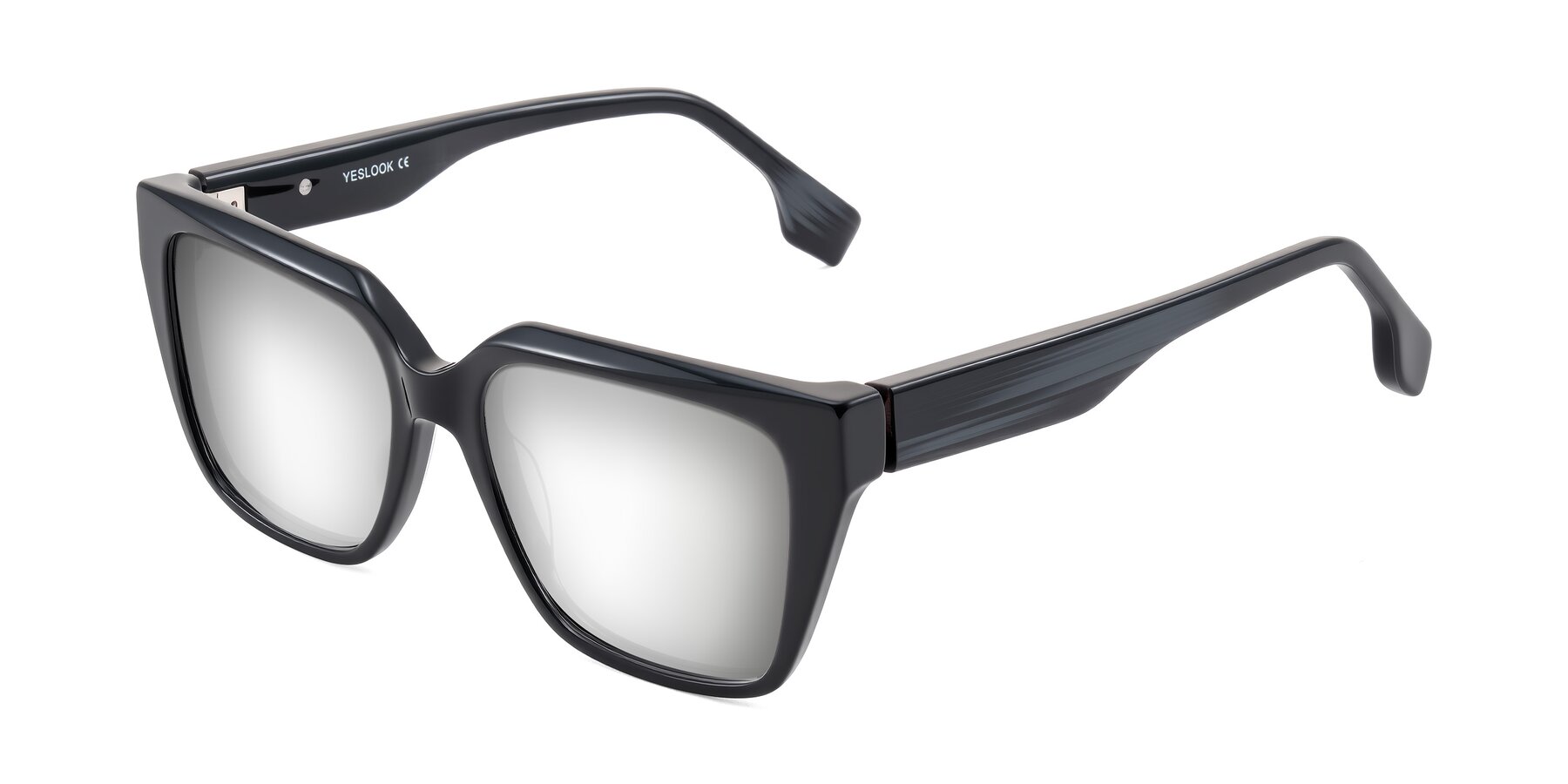 Angle of Gwee in Black/Gray Striped with Silver Mirrored Lenses