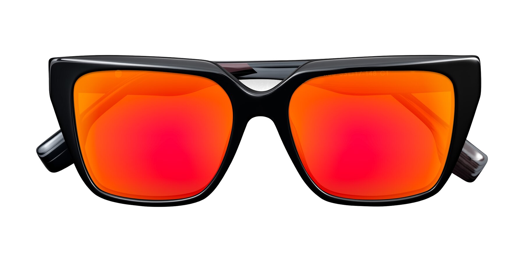 Folded Front of Gwee in Black/Gray Striped with Red Gold Mirrored Lenses