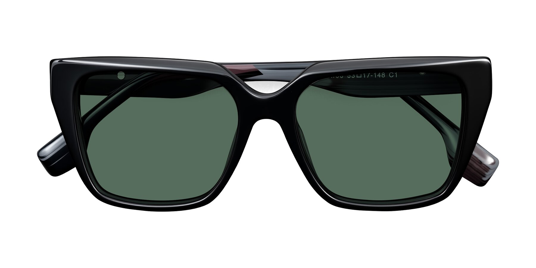 Folded Front of Gwee in Black/Gray Striped with Green Polarized Lenses