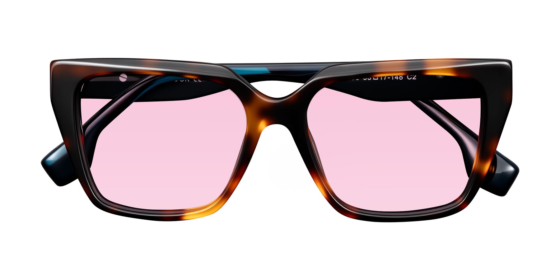 Folded Front of Gwee in Trortoise/Teal Striped with Light Pink Tinted Lenses
