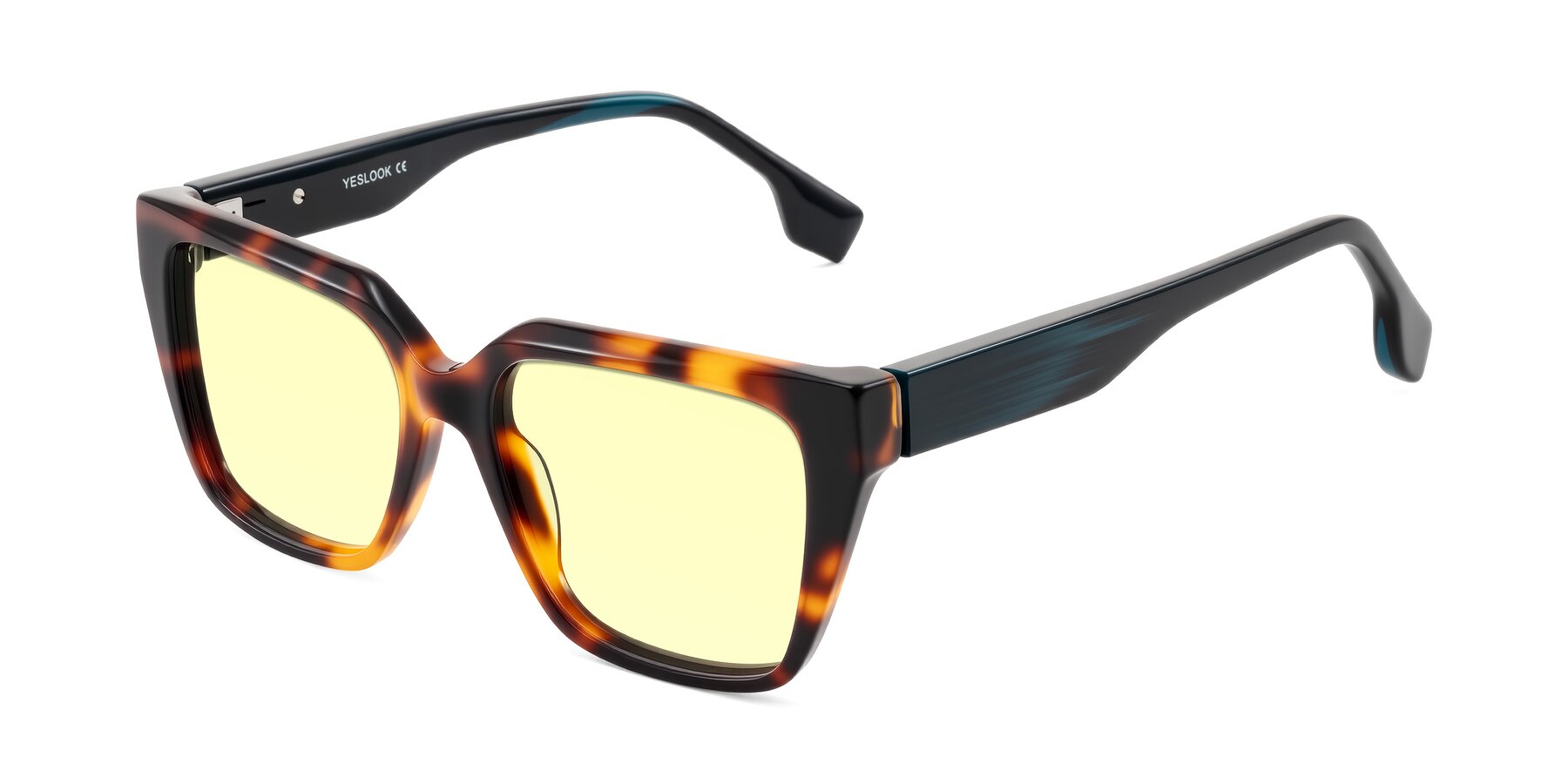 Angle of Gwee in Trortoise/Teal Striped with Light Yellow Tinted Lenses
