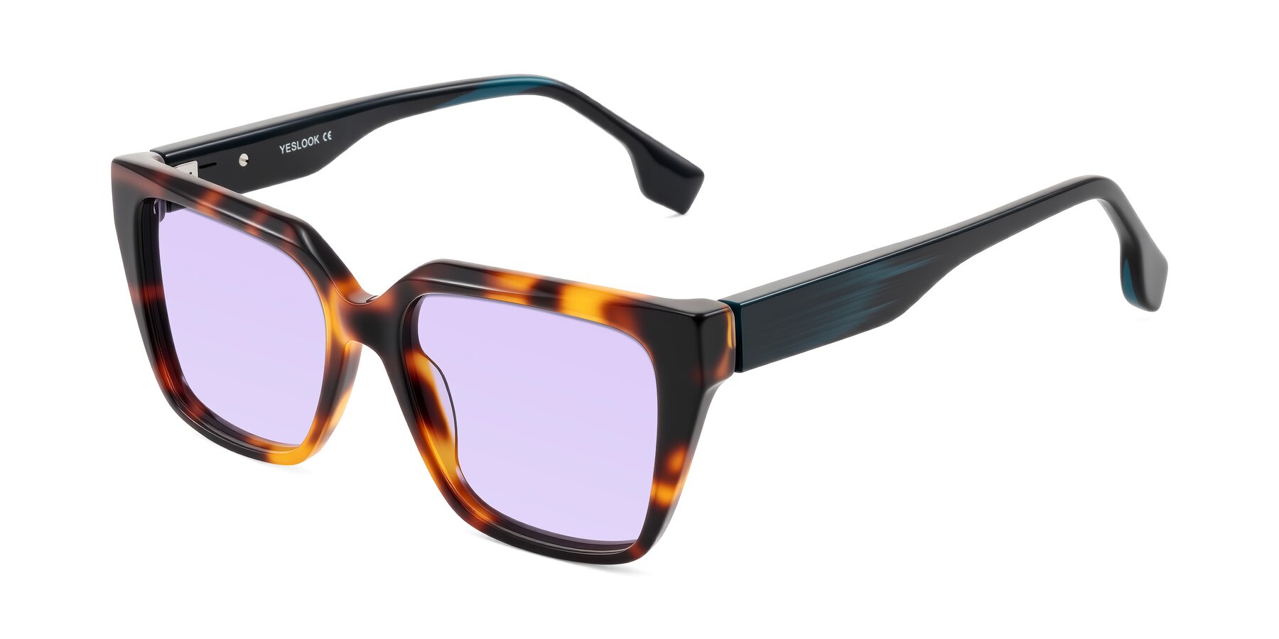 Angle of Gwee in Trortoise/Teal Striped with Light Purple Tinted Lenses