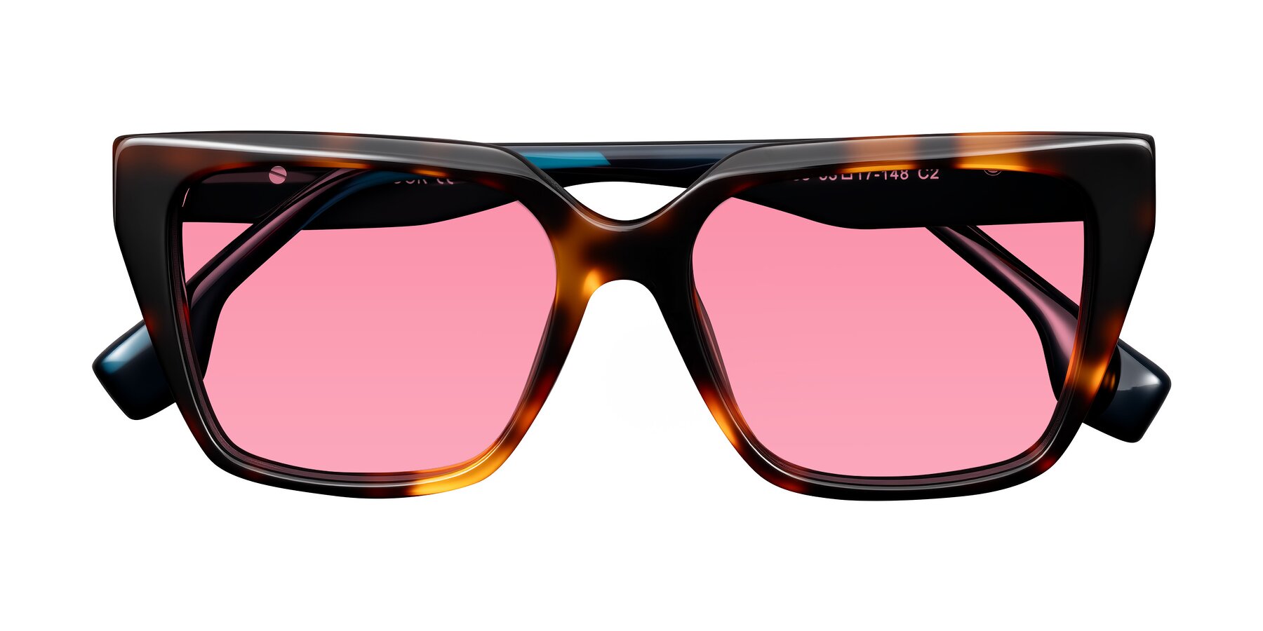 Folded Front of Gwee in Trortoise/Teal Striped with Pink Tinted Lenses