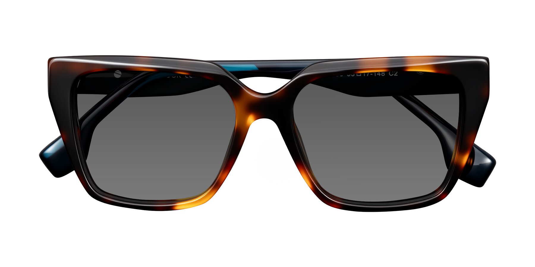 Folded Front of Gwee in Trortoise/Teal Striped with Medium Gray Tinted Lenses