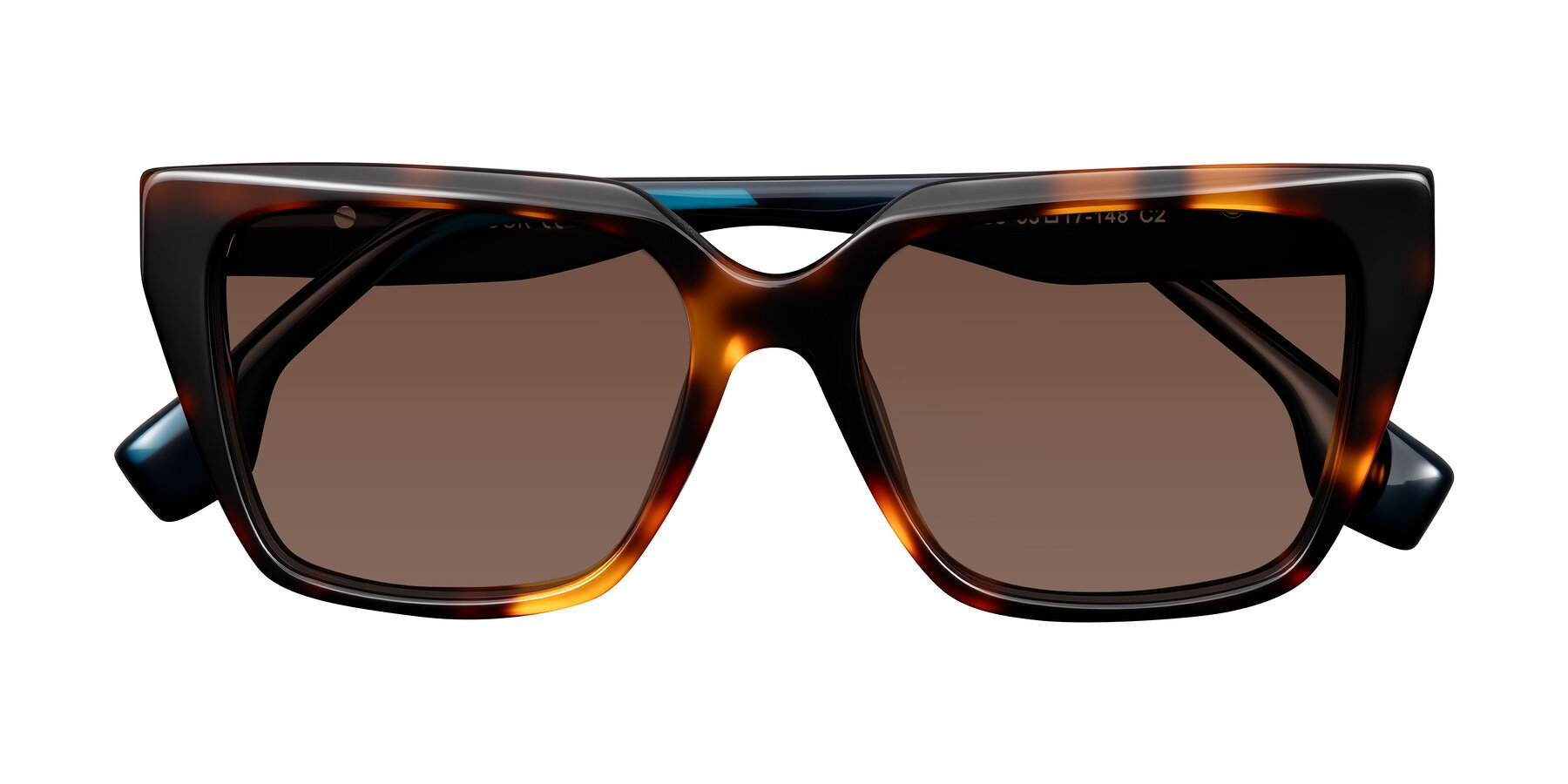 Folded Front of Gwee in Trortoise/Teal Striped with Brown Tinted Lenses