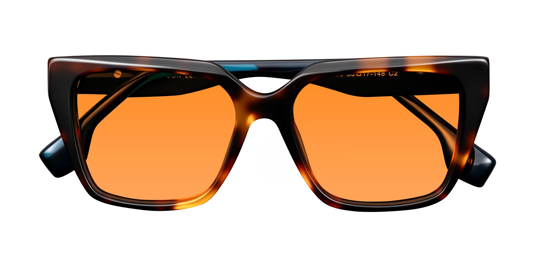 Folded Front of Gwee in Trortoise/Teal Striped with Orange Tinted Lenses