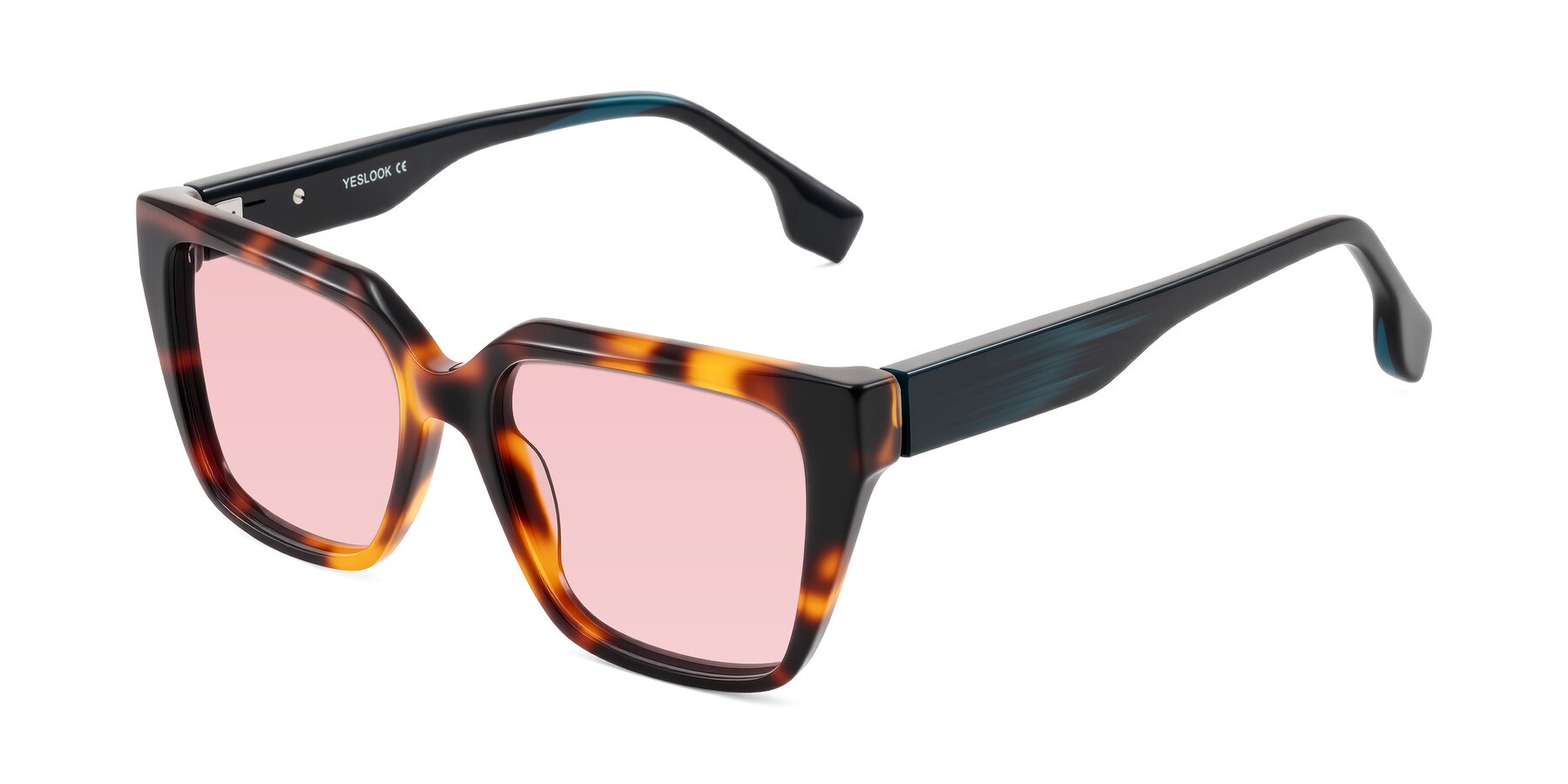 Angle of Gwee in Trortoise/Teal Striped with Light Garnet Tinted Lenses