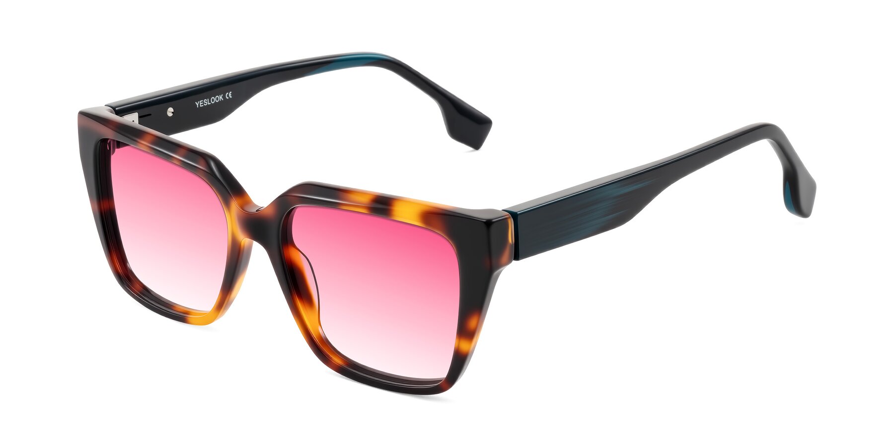 Angle of Gwee in Trortoise/Teal Striped with Pink Gradient Lenses