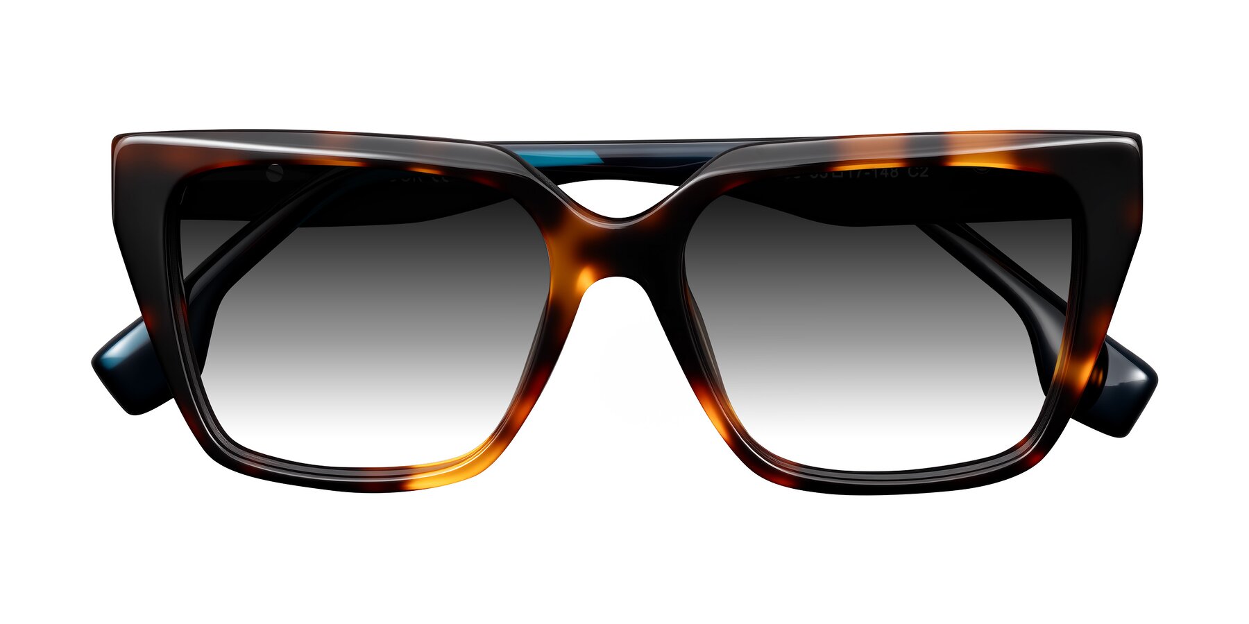 Folded Front of Gwee in Trortoise/Teal Striped with Gray Gradient Lenses