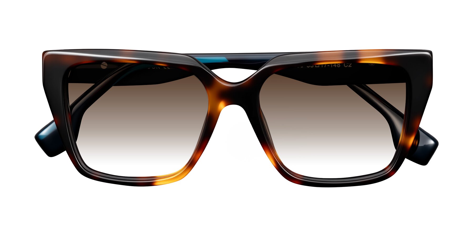 Folded Front of Gwee in Trortoise/Teal Striped with Brown Gradient Lenses