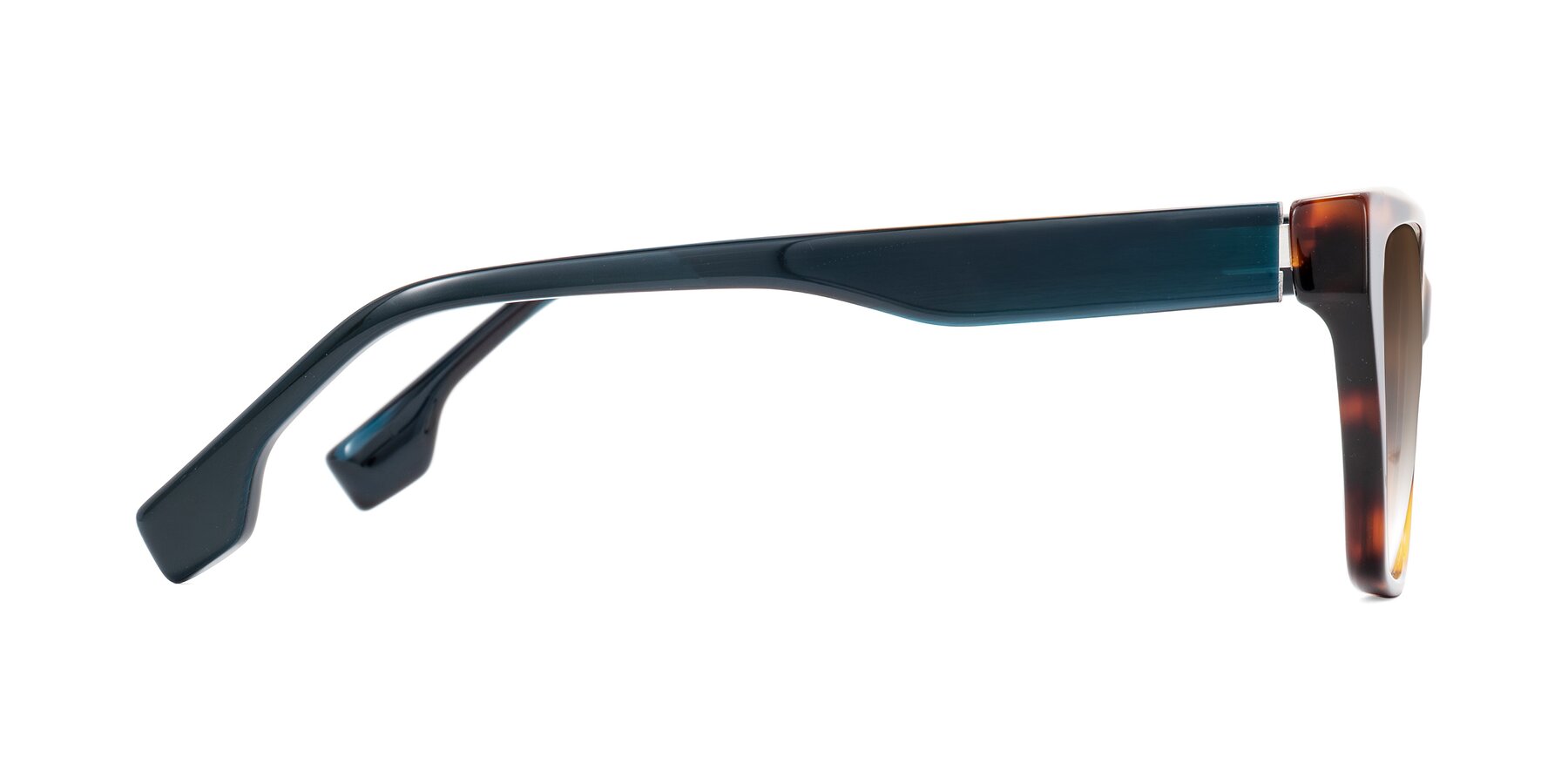 Side of Gwee in Trortoise/Teal Striped with Brown Gradient Lenses