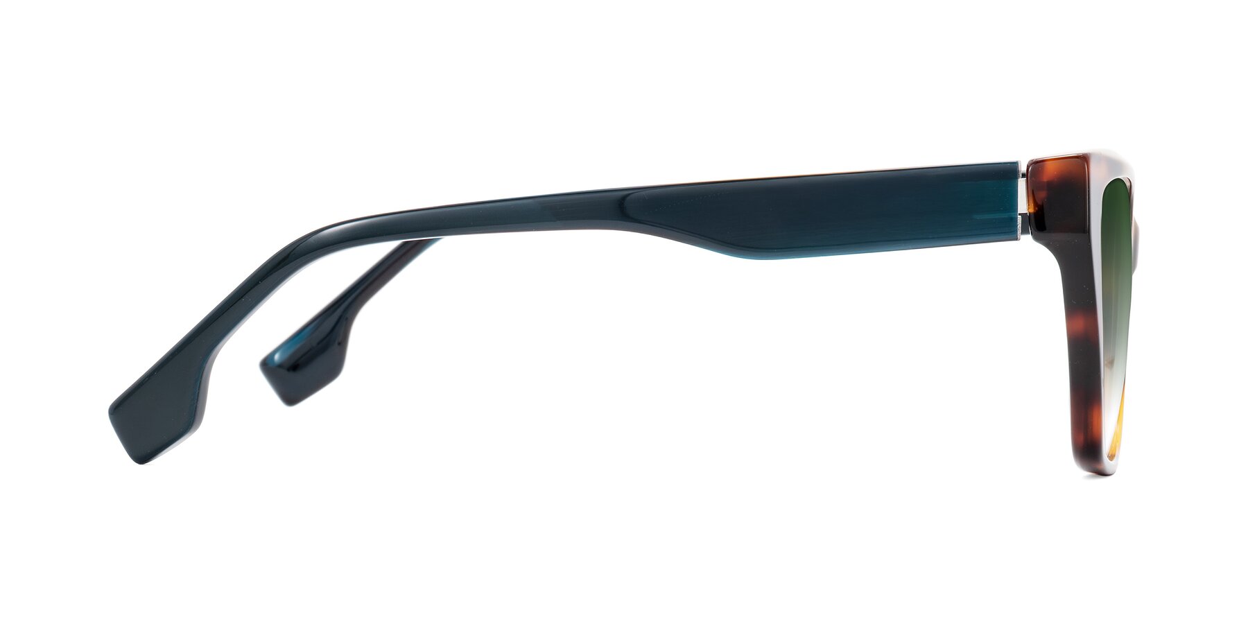 Side of Gwee in Trortoise/Teal Striped with Green Gradient Lenses