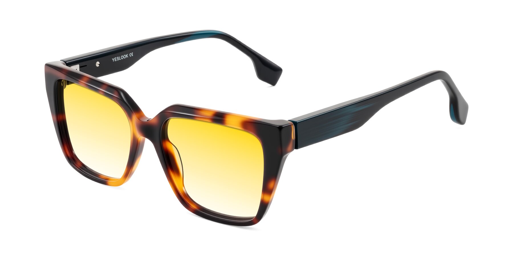 Angle of Gwee in Trortoise/Teal Striped with Yellow Gradient Lenses