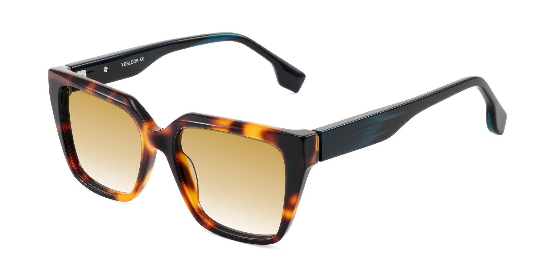 Angle of Gwee in Trortoise/Teal Striped with Champagne Gradient Lenses