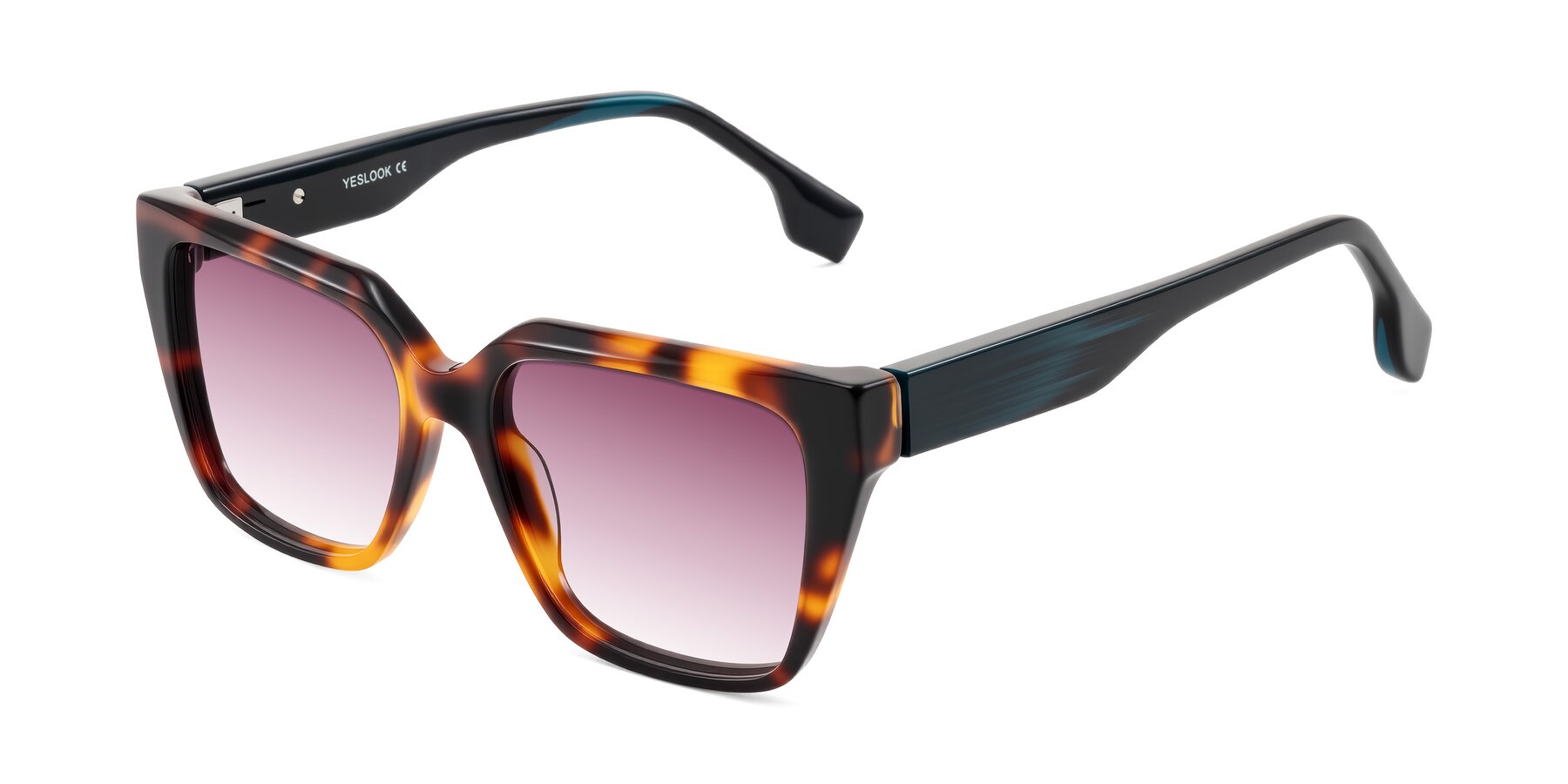 Angle of Gwee in Trortoise/Teal Striped with Wine Gradient Lenses