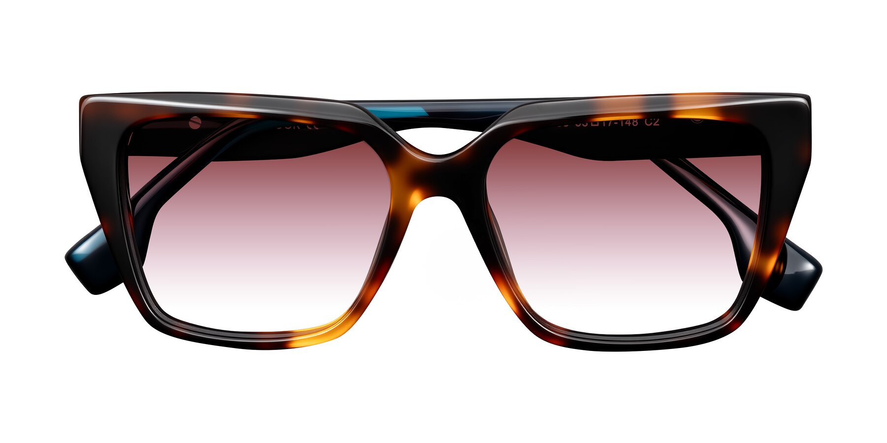 Folded Front of Gwee in Trortoise/Teal Striped with Garnet Gradient Lenses