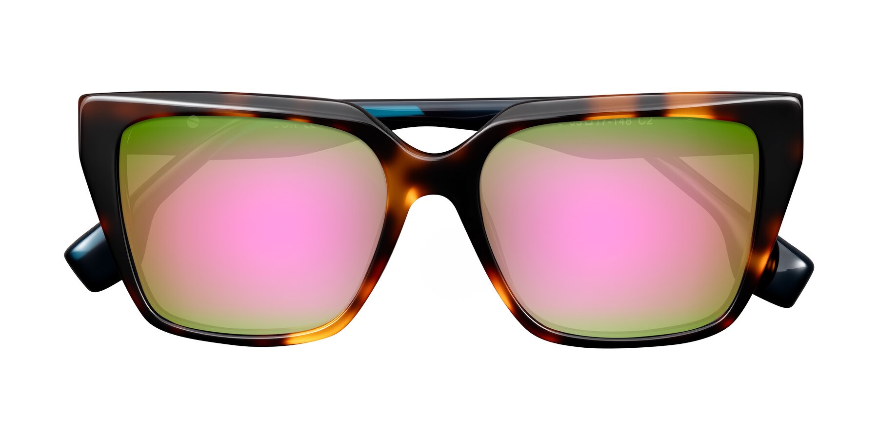 Folded Front of Gwee in Trortoise/Teal Striped with Pink Mirrored Lenses