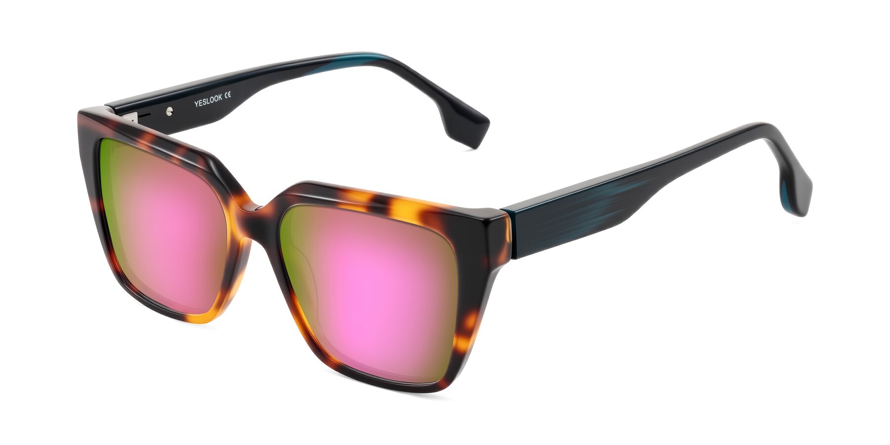 Angle of Gwee in Trortoise/Teal Striped with Pink Mirrored Lenses