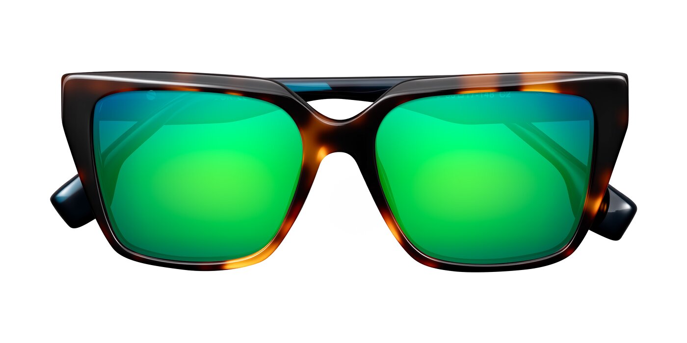 Gwee - Trortoise/Teal Striped Flash Mirrored Sunglasses