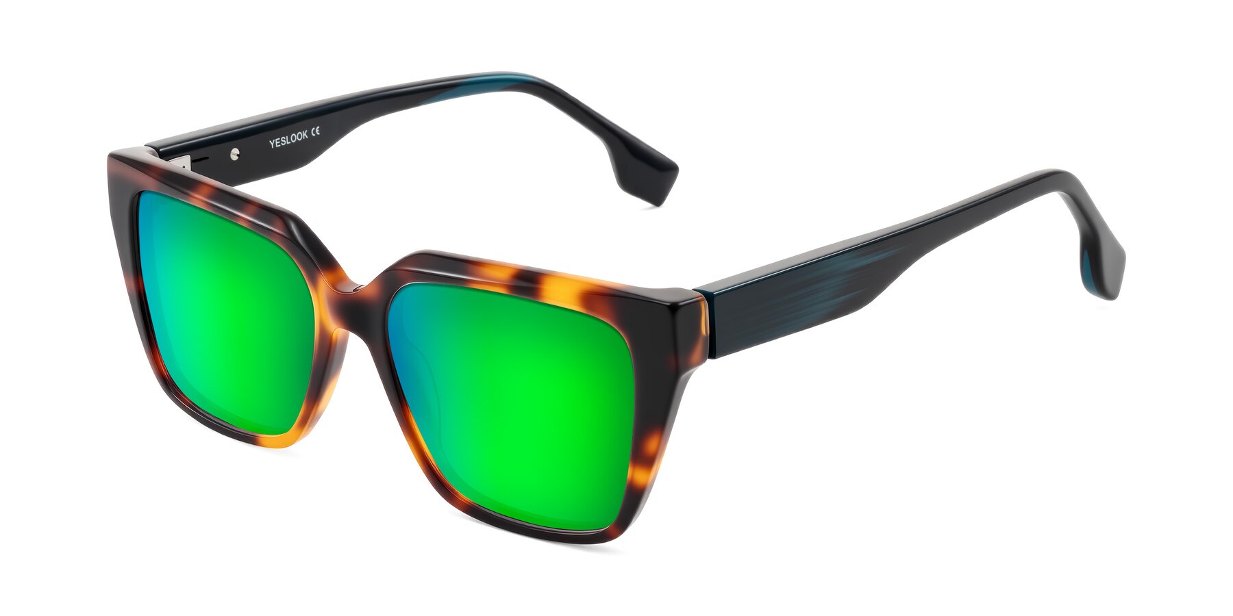 Angle of Gwee in Trortoise/Teal Striped with Green Mirrored Lenses