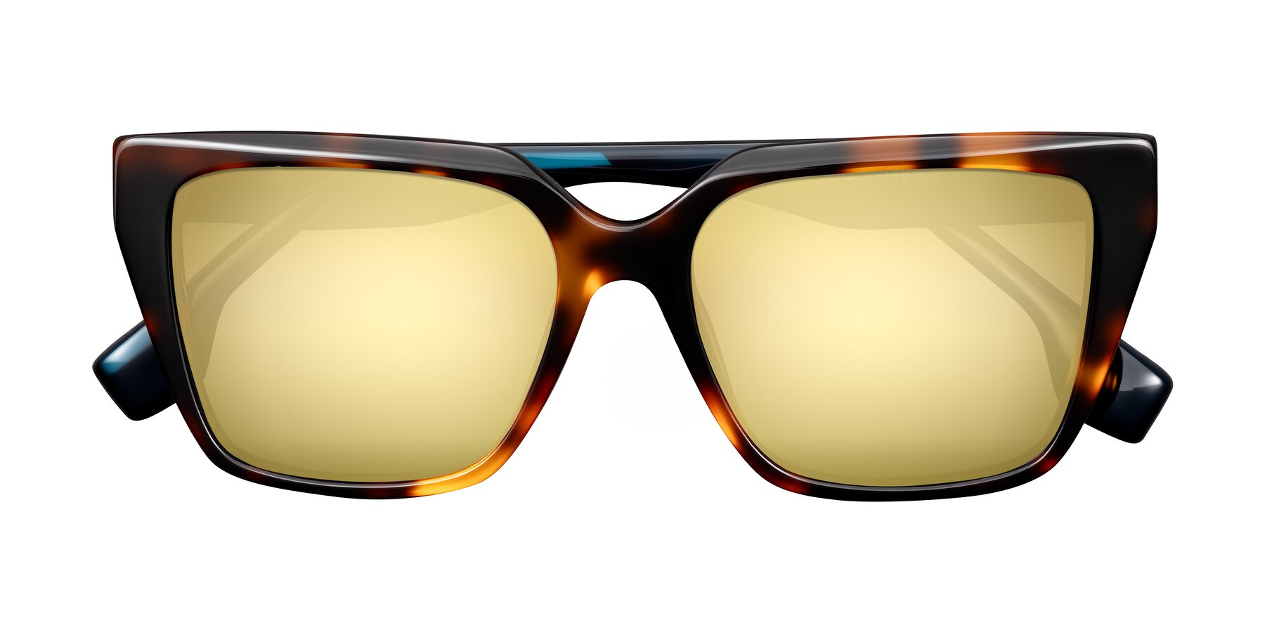 Folded Front of Gwee in Trortoise/Teal Striped with Gold Mirrored Lenses