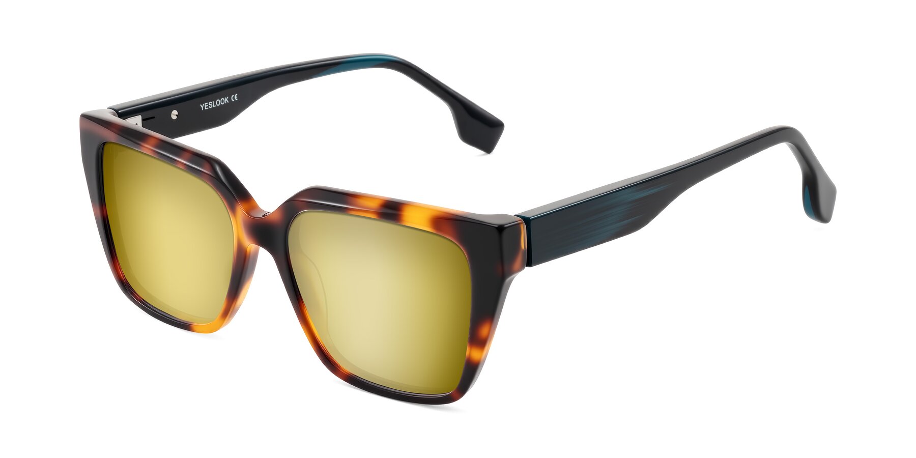 Angle of Gwee in Trortoise/Teal Striped with Gold Mirrored Lenses