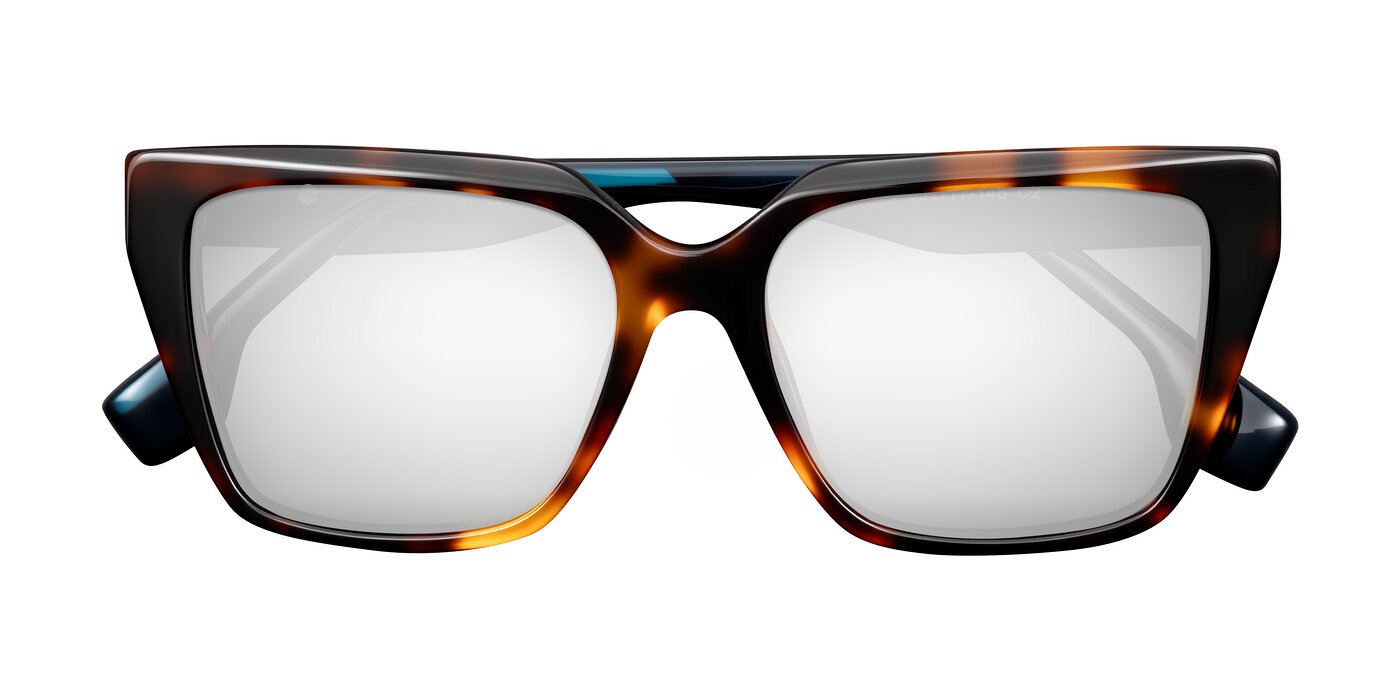 Gwee - Trortoise/Teal Striped Flash Mirrored Sunglasses