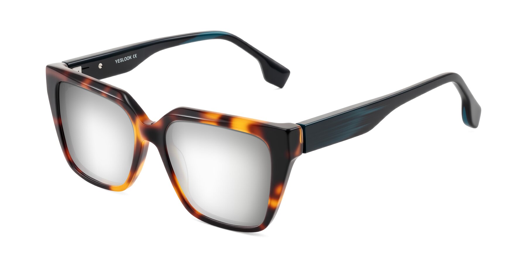 Angle of Gwee in Trortoise/Teal Striped with Silver Mirrored Lenses