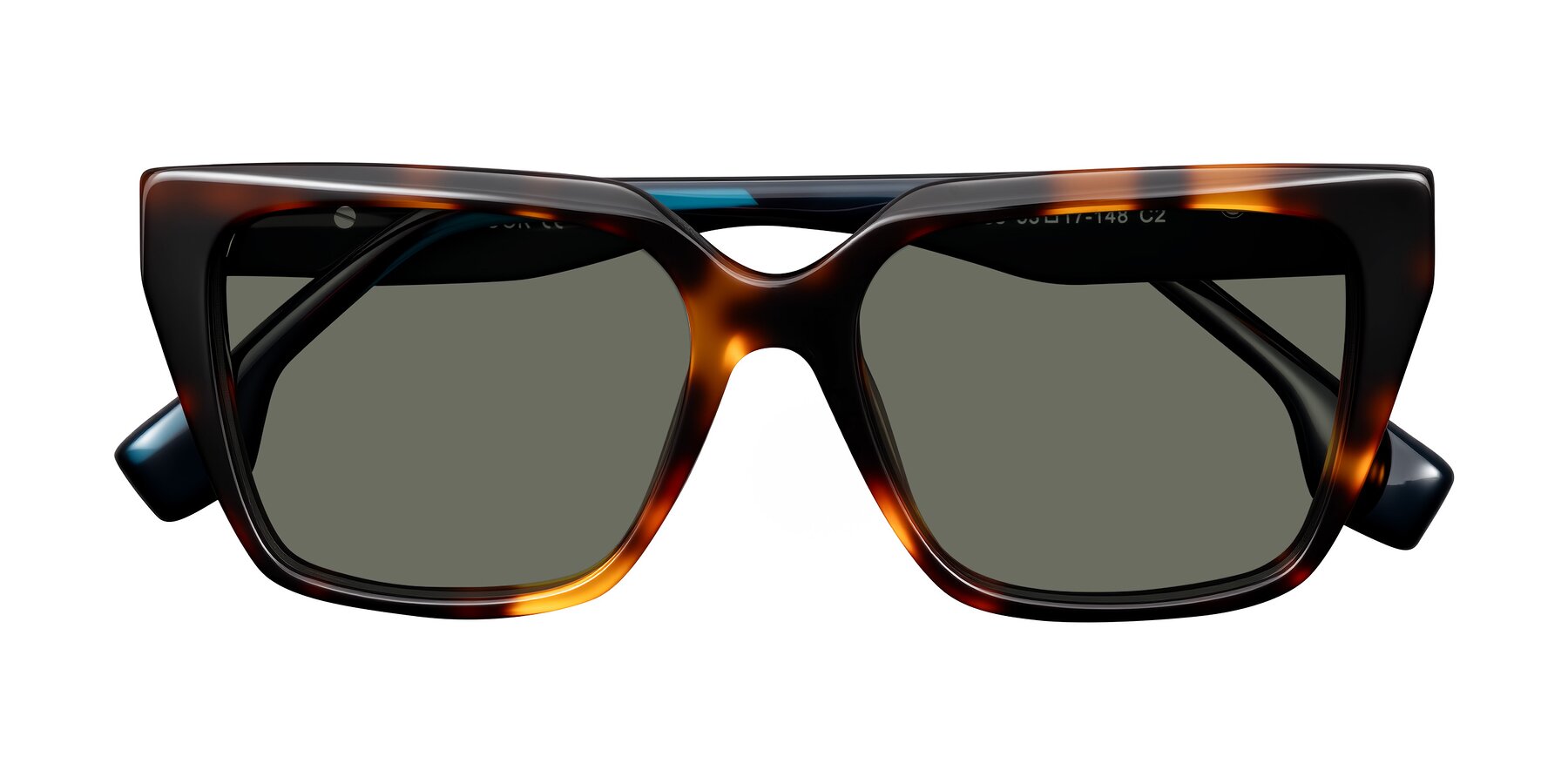 Folded Front of Gwee in Trortoise/Teal Striped with Gray Polarized Lenses