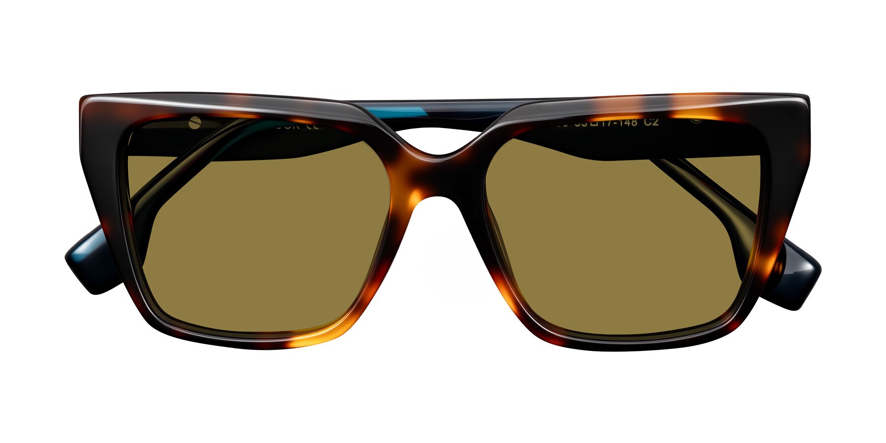 Folded Front of Gwee in Trortoise/Teal Striped with Brown Polarized Lenses