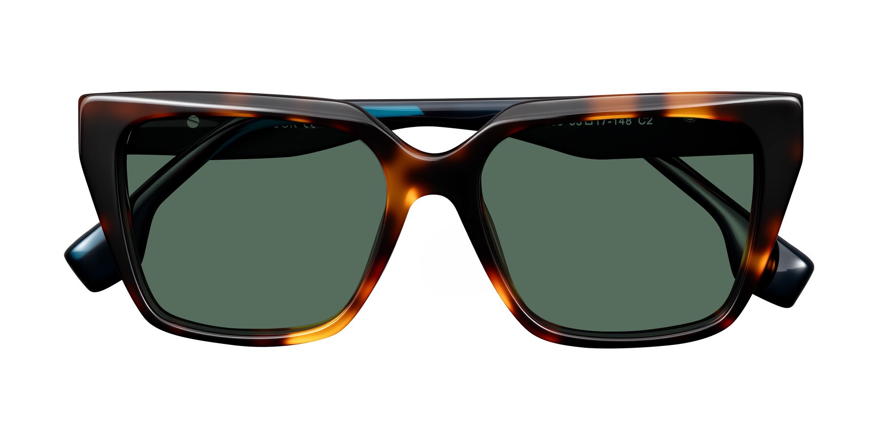 Folded Front of Gwee in Trortoise/Teal Striped with Green Polarized Lenses