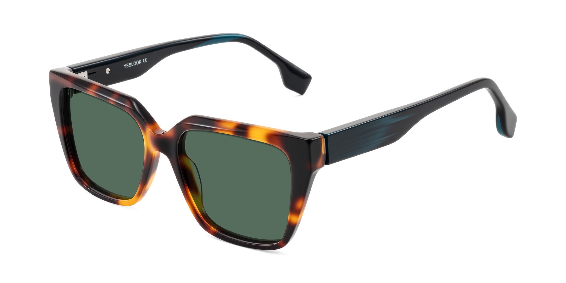 Angle of Gwee in Trortoise/Teal Striped with Green Polarized Lenses