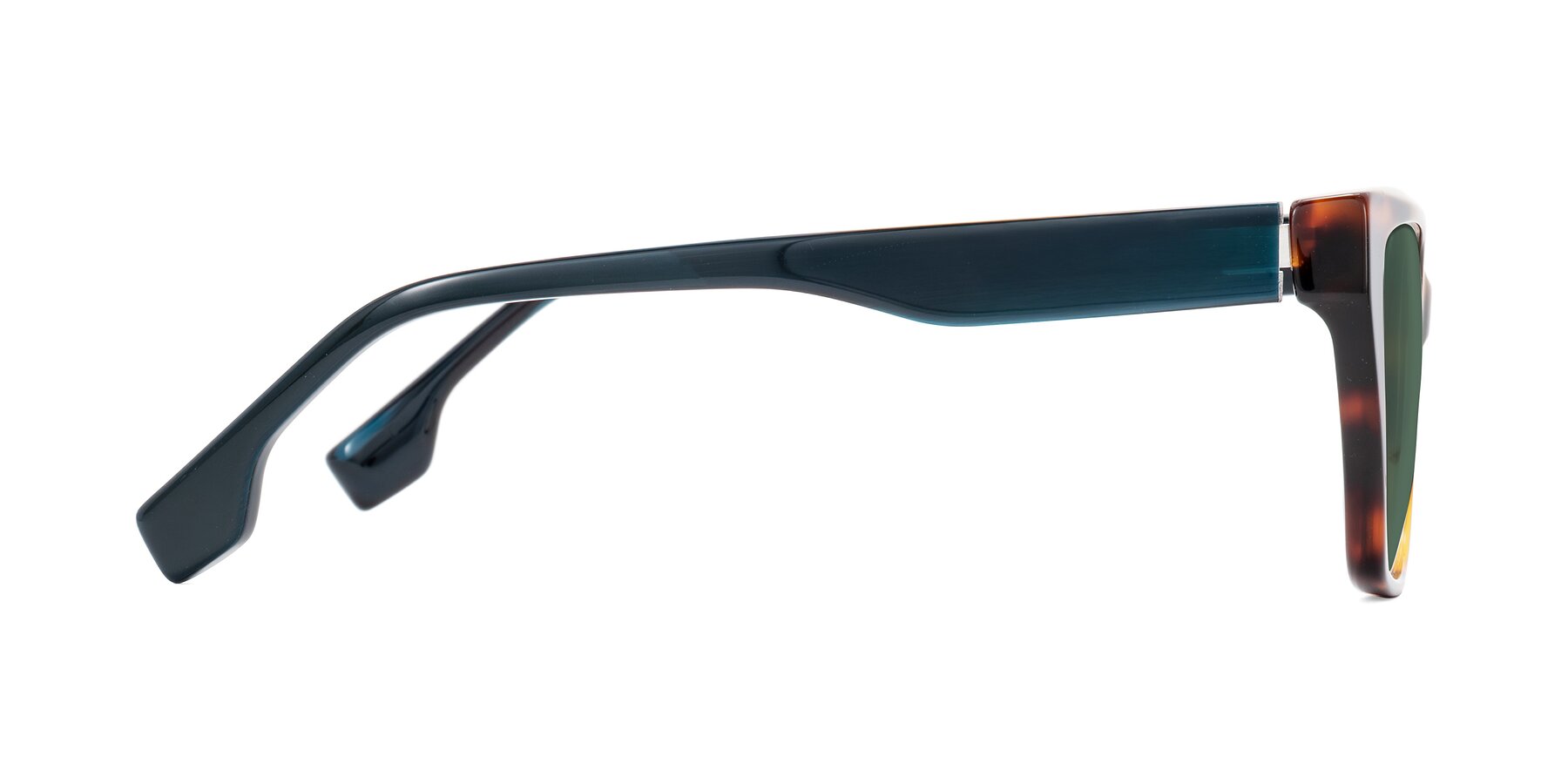 Side of Gwee in Trortoise/Teal Striped with Green Polarized Lenses