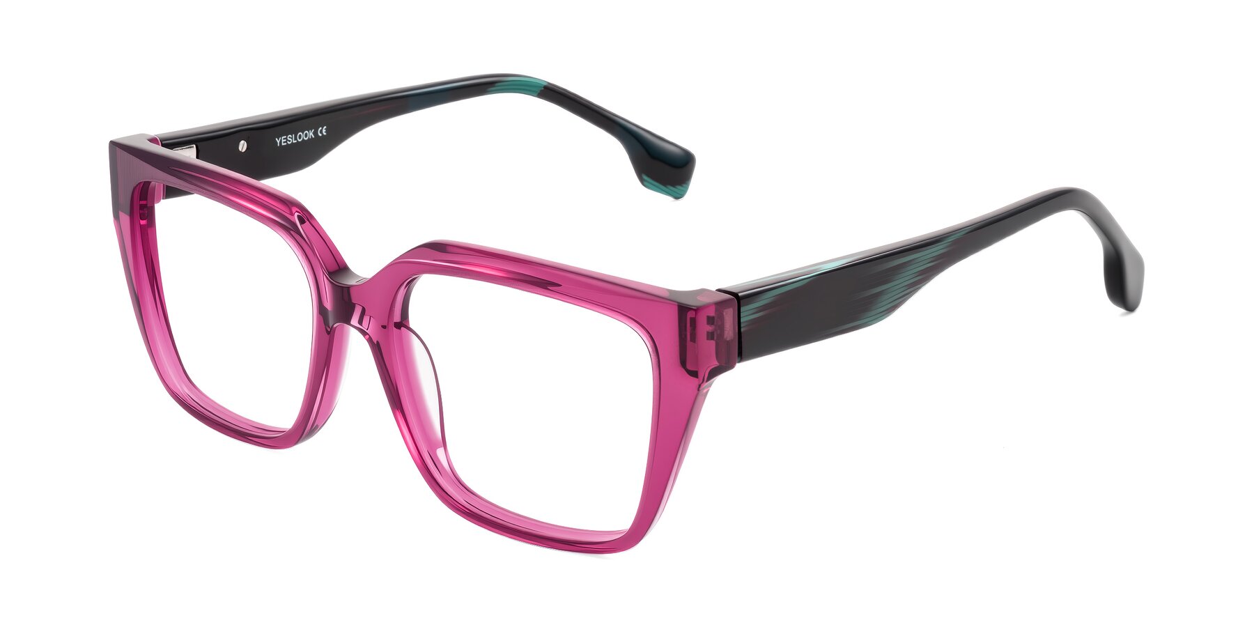 Angle of Gwee in Amethyst /Light Blue Striped with Clear Reading Eyeglass Lenses